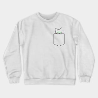 Green Eyed Cat In Pocket | One Line Drawing | One Line Art | Minimal | Minimalist Crewneck Sweatshirt